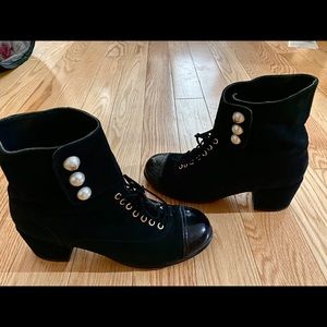 Chanel Suede Ankle Boots with Pearls